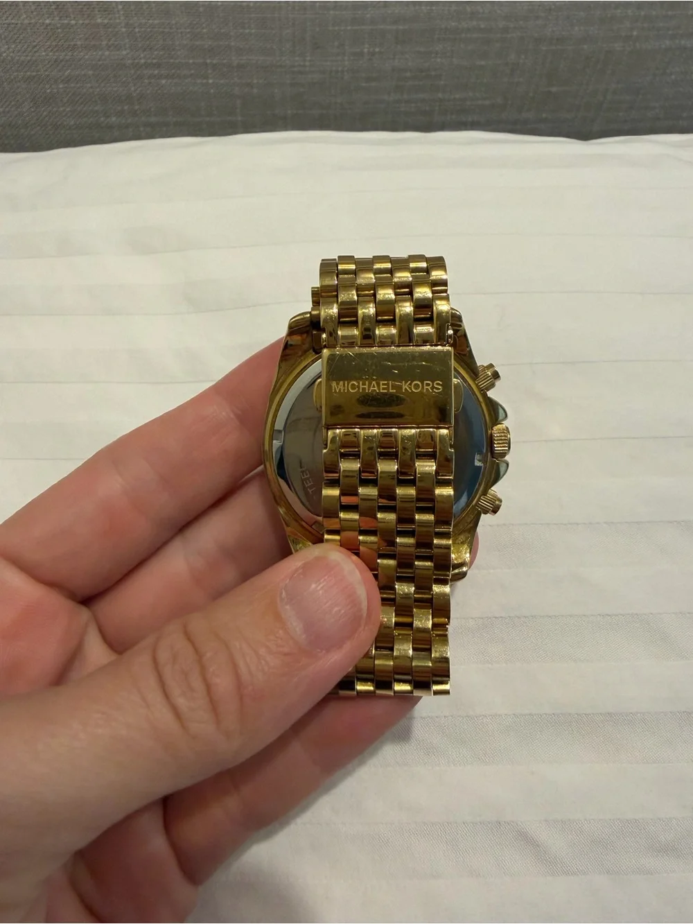 Michael Kors Gold and White Crystal-Trim Chronograph Watch